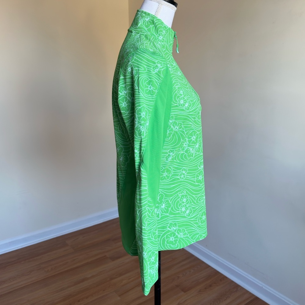 LL Bean Womens Top 1/4 Zip Pullover Mesh Floral Green White size Small - Picture 3 of 10